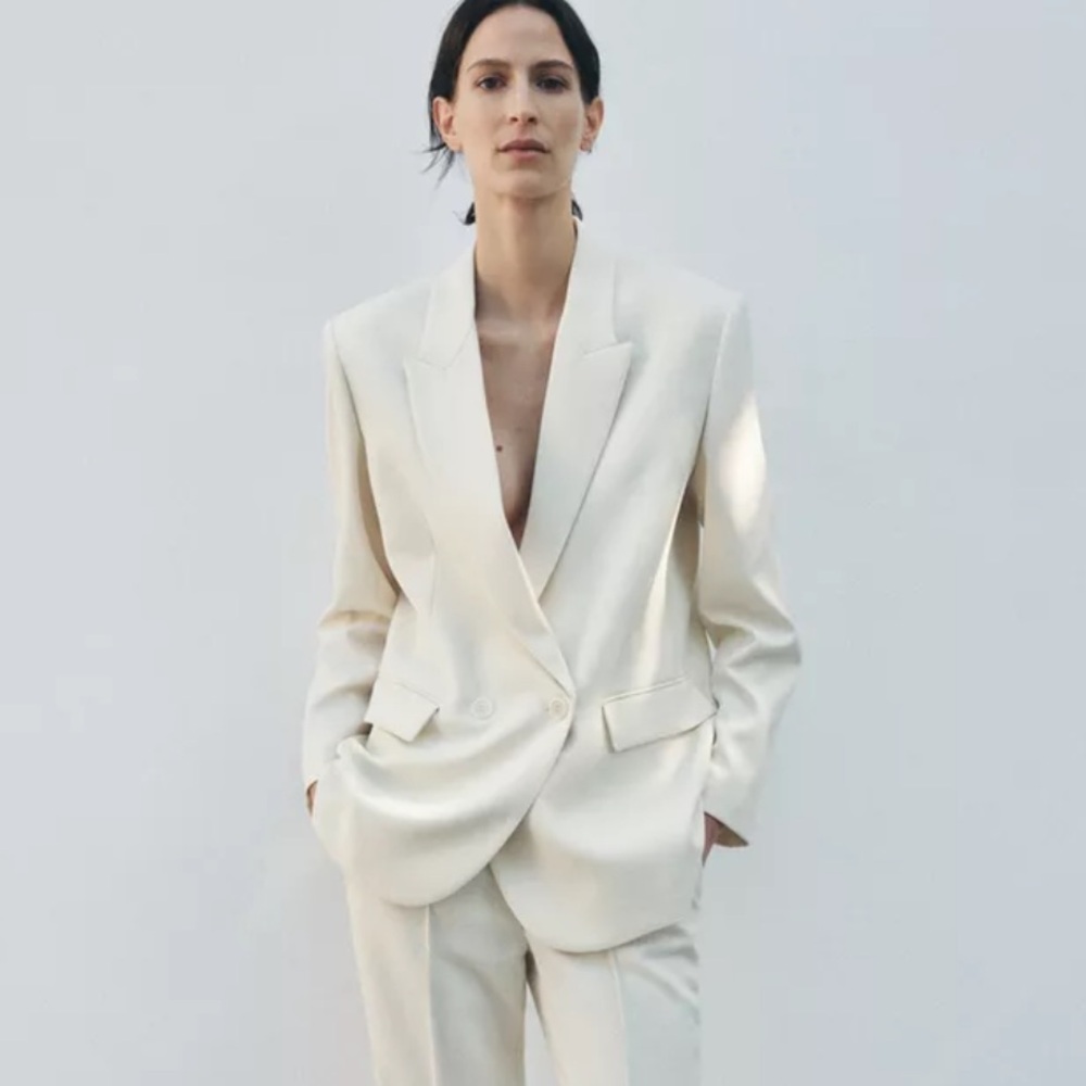 Zara NWT double breasted oversized jacket blazer ZW Collection ecru 2380/677